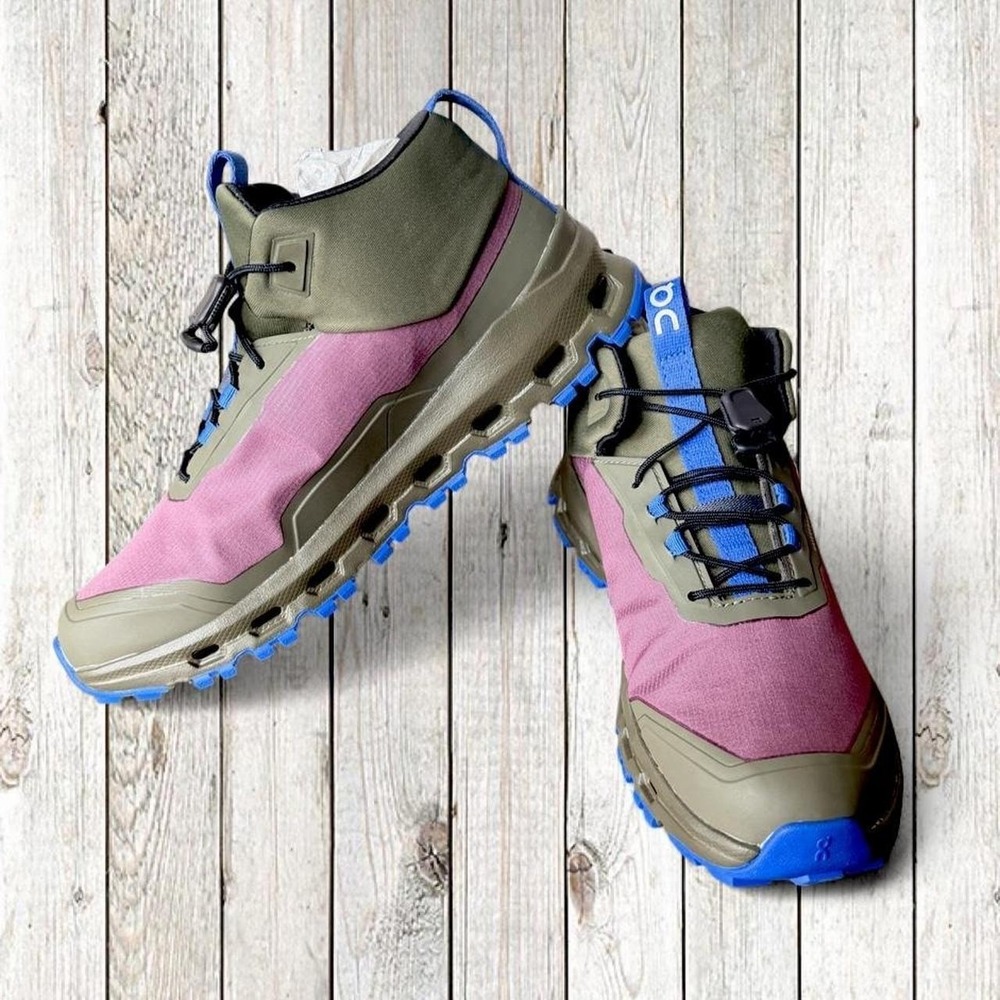 On Cloudhero Mid Waterproof Hiking Boots Cherry Olive Blue Youth 4.5Y NEW